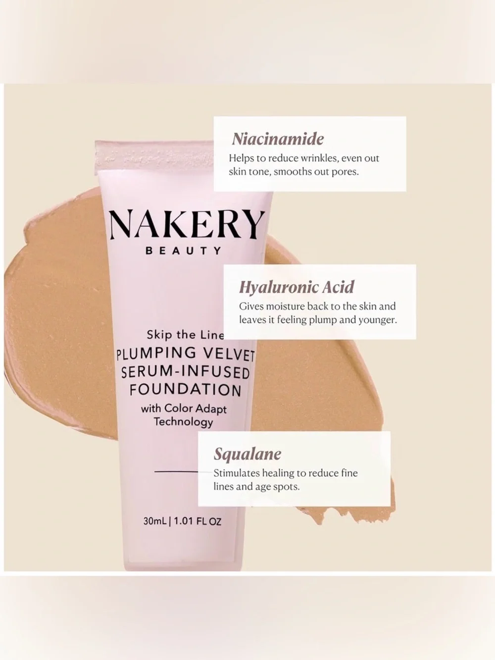NIB Nakery Beauty Skip the Line Plumping Velvet Foundation - Light Shade